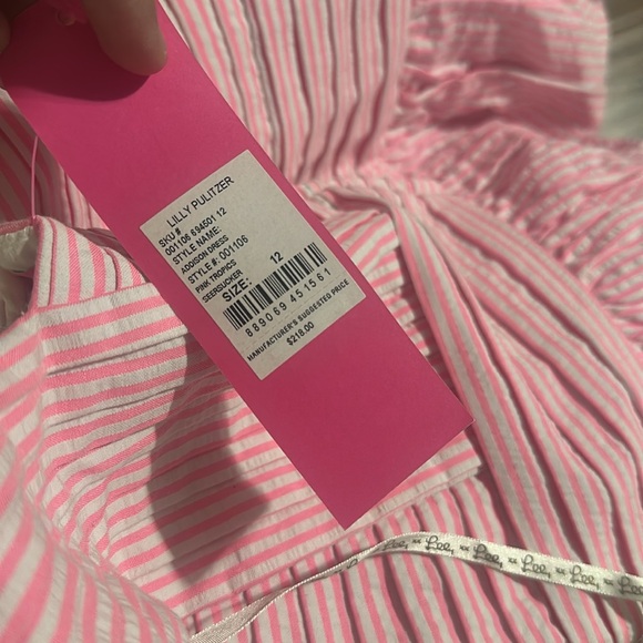 NWT LILLY PULITZER ADDISON ONE SHOULDER SEERSUCKER DRESS PINK TROPICS size 12 - Picture 12 of 12